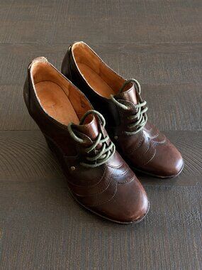 Frye Adrienne Oxford Heels Womens 8 Brown Leather Academia Vintage Lace Up